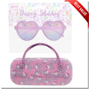 Kids Sunglasses Dazey Shades Heart Shaped with Unicorn Case Combo Set for Girls Glasses