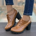 thumbnail image 2 of WEAIXIMIUNG Bottines Marron pour Femmes Talon Bas Mode Rétro Couleur Unie Cuir Brillant Lacets Talon Épais Bottines, 2 of 9