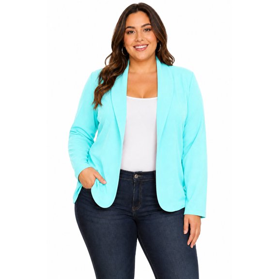 Women's Plus Size Casual Long Sleeves Open Front Office Work Wear Solid Blazer Jacket