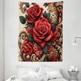 thumbnail image 3 of Ambesonne Leopard Tapestry Wall Hanging, Red Roses Swirls Wild Cat, 60"x80", Vermilion Caramel Beige, 3 of 3