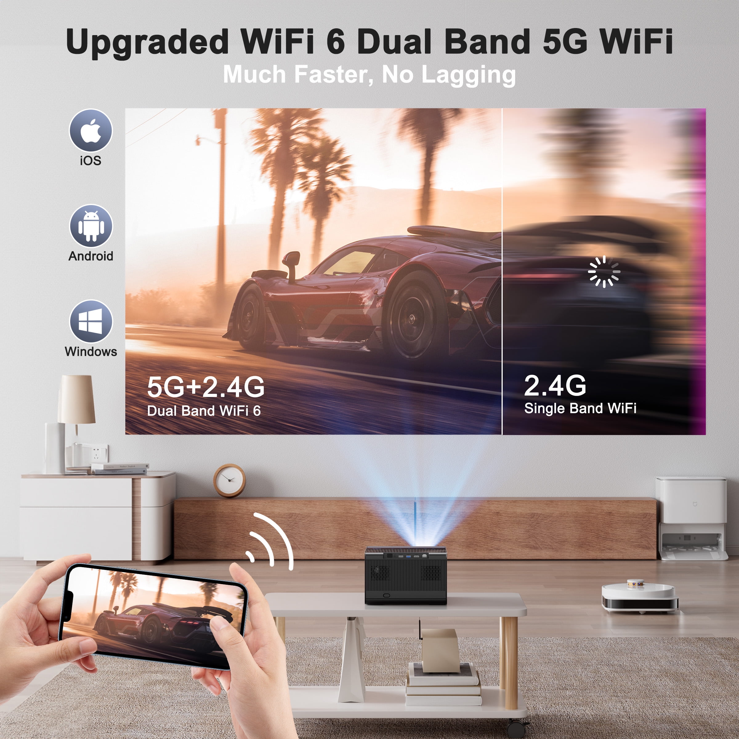 Visulapex U1001 Projector with WiFi 6 and Bluetooth 5.2 1080p, Black