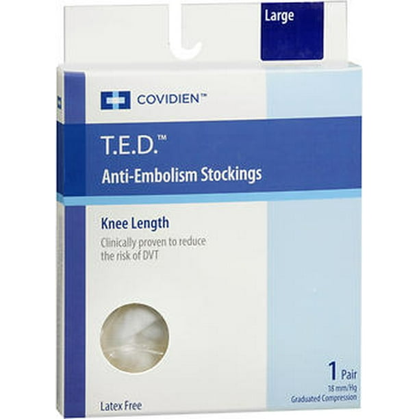 Ted AntiEmbolism Stockings 18 mm/Hg Knee Length White Large 1 Pair