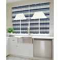 thumbnail image 4 of Navy Blue Grey Striped Kitchen Curtains Swag Valance and Tier Curtains Set 24 Inch Length, Gradient Horizontal Lines Rod Pocket Drape Panels Pair Swag Curtains for Bathroom/Cafe/Window, 4 of 6