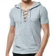 thumbnail image 2 of JUUYY Mens Fashion Casual Solid Color Hooded Short Sleeve Cross Strap T-Shirt Front Pocket Comfortable Stylish Tee Gray L, 2 of 9