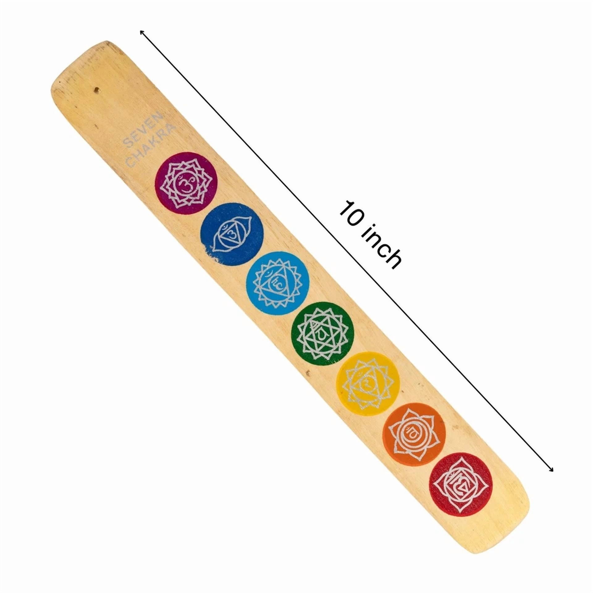 7 Chakra Wood Ash Catcher, Incense Holder Burner For Cleansing & Meditation, 10"