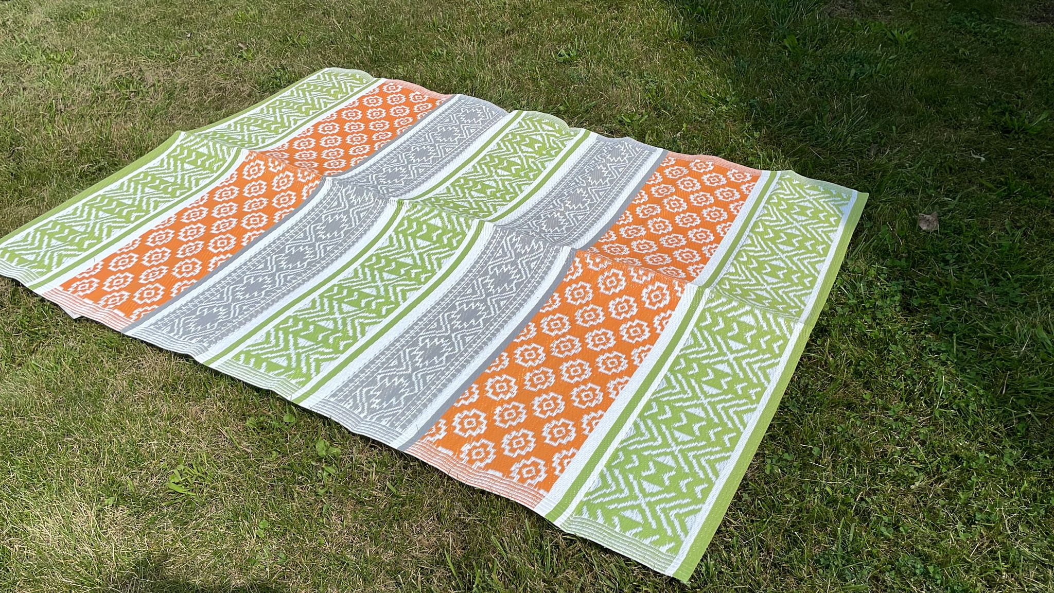 BalajeesUSA Large Patio Camping Picnic Outdoor Rug Mat 9x18 ft Green Orange Reversible Waterproof