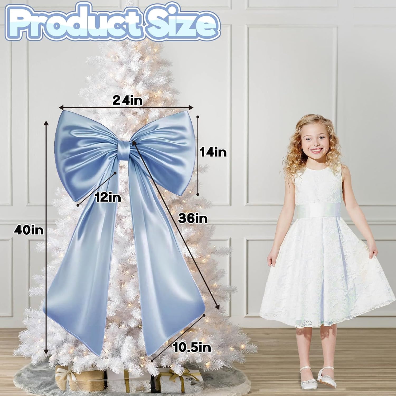 Big Blue Bow Room Decor 40x24 in Large Baby Blue Coquette Decorations for Party, Giant Ribbon Tie as Something Blue for The Bride on Wedding Backdrop Wall Decor (Internal Stability Layer)