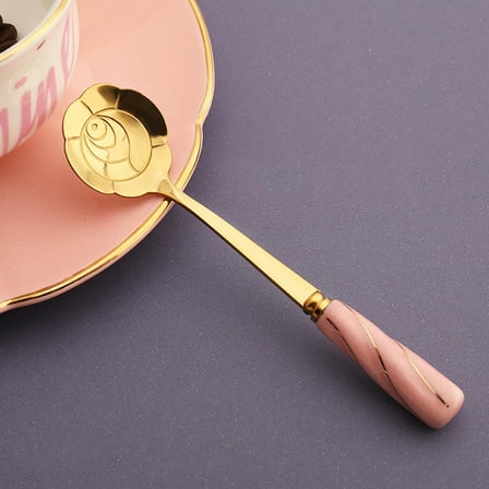 EXHUMKY 4-Piece Flower Dessert Spoons Set, Elegant Coffee Scoops Perfect for Ice Cream, Tea, Cake, Home and Cafe Use