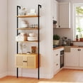 thumbnail image 4 of Wall-Mounted Ladder Shelf 5-tier Bookshelf w/ Rattan-Door Cabinet Display Rack, 4 of 10