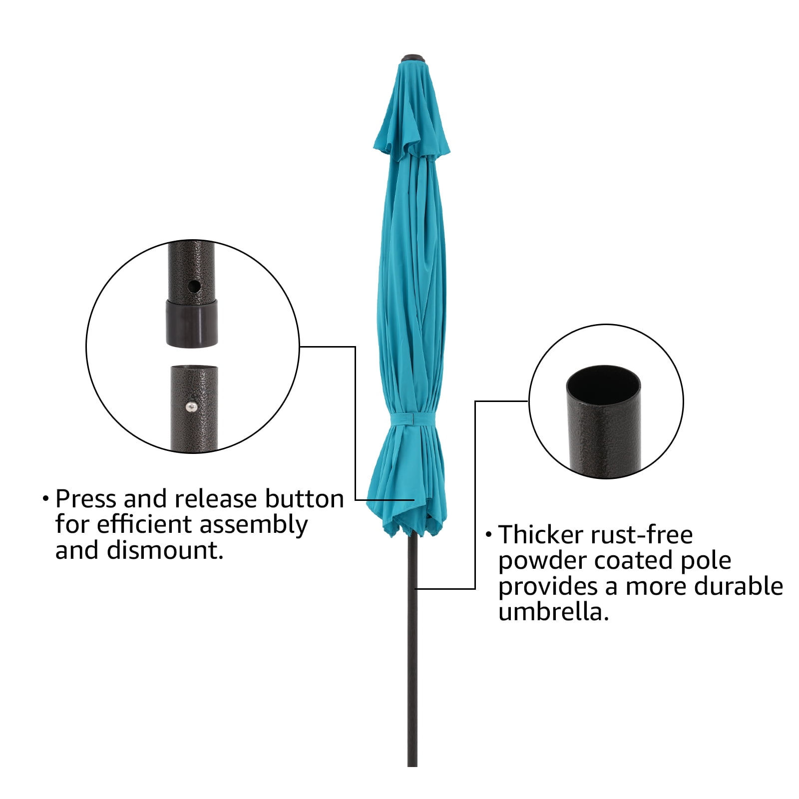 11' Patio Umbrella, Outdoor Table Market Large Umbrella with 8 Steel Ribs and Crank, Turquoise