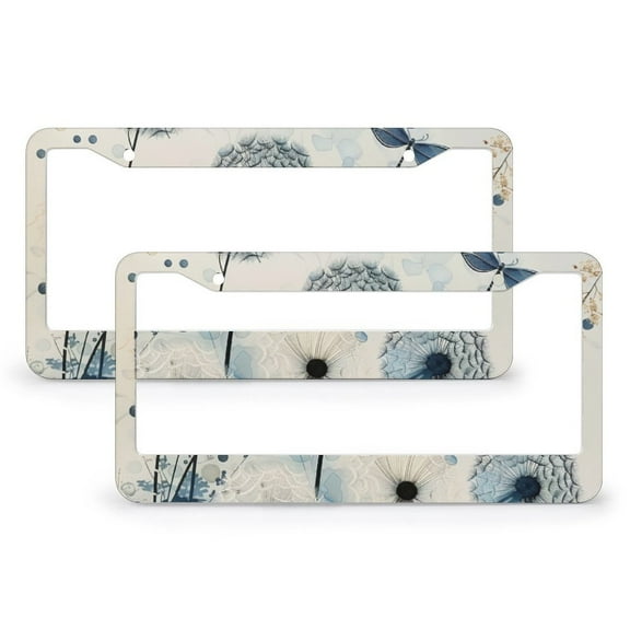 Elegant Dandelions And Dragonflies License Plate Cover 2 Pieces Wildflowers Floral Herbs Antique Botanical License Plate Cover Front Plates Frames Car Tag Frame MetalLicense Plate Frames
