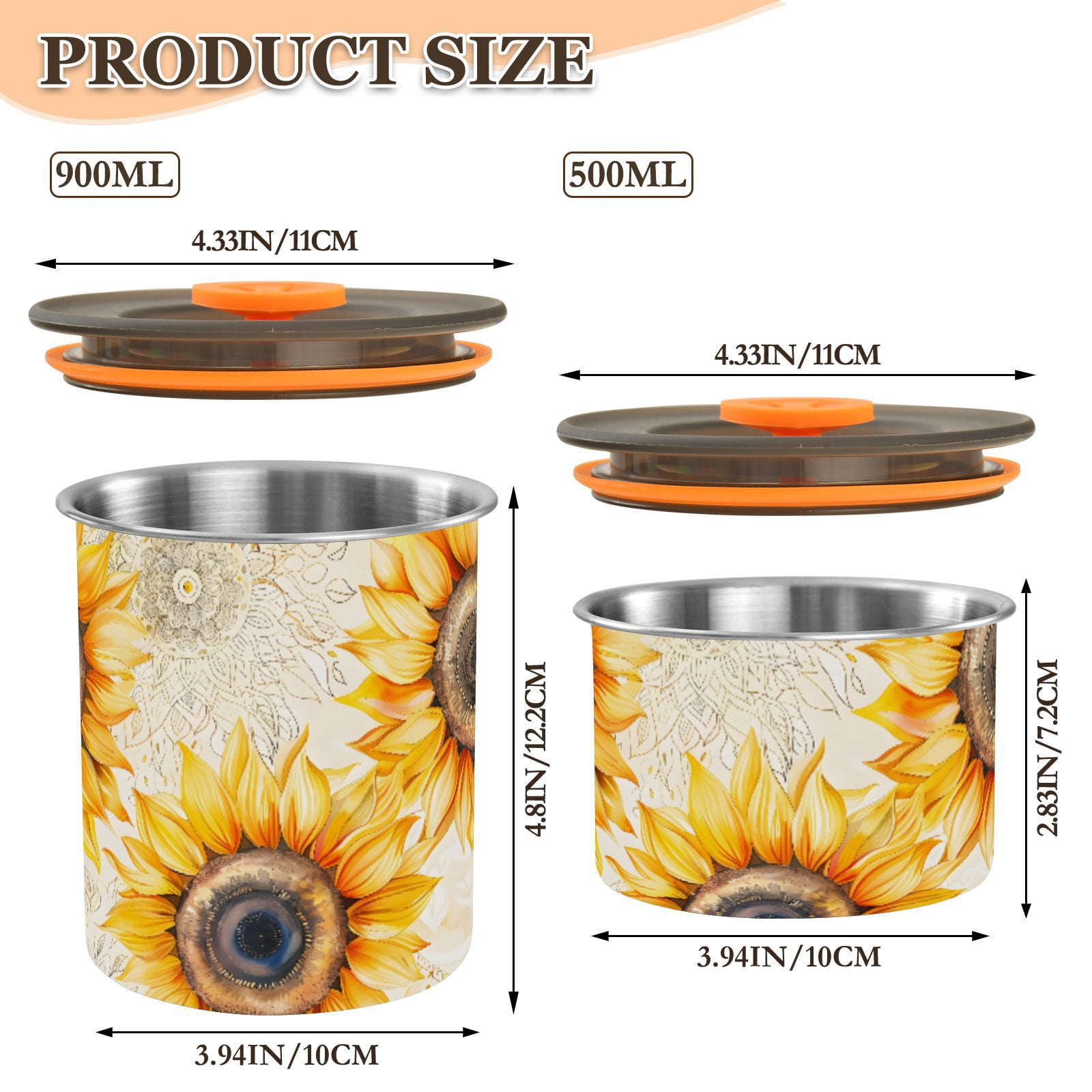 Sunflower Mandala Airtight Coffee Bean Canister 30oz Food Storage Containers with Lids For Gournd, Tea, Sugar, Flour, Rice, Cereal, Candy Cookie Jar