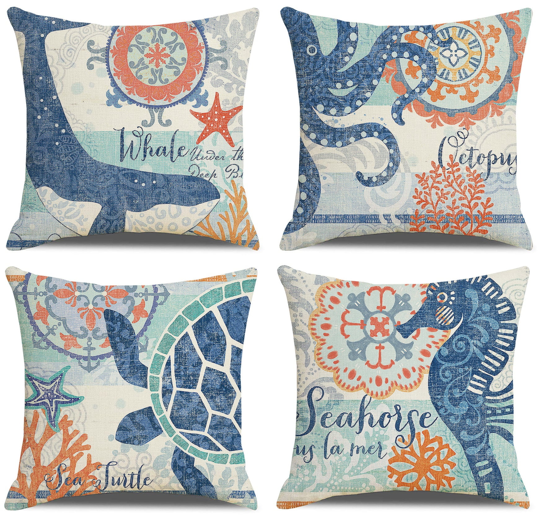4 Pack Beach Throw Pillow Covers Decorative Ocean Coastal Theme Pillow