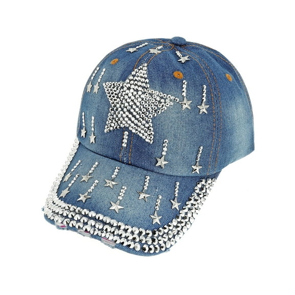 Top Headwear Star Gemstone Distressed Denim Fashion Baseball Cap