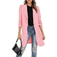 thumbnail image 1 of Ikevan Women Button Pockets Three Quarter Sleeve Solid office Coat Cardigans Suit Jacket Long Outwear Pink 6(M), 1 of 6
