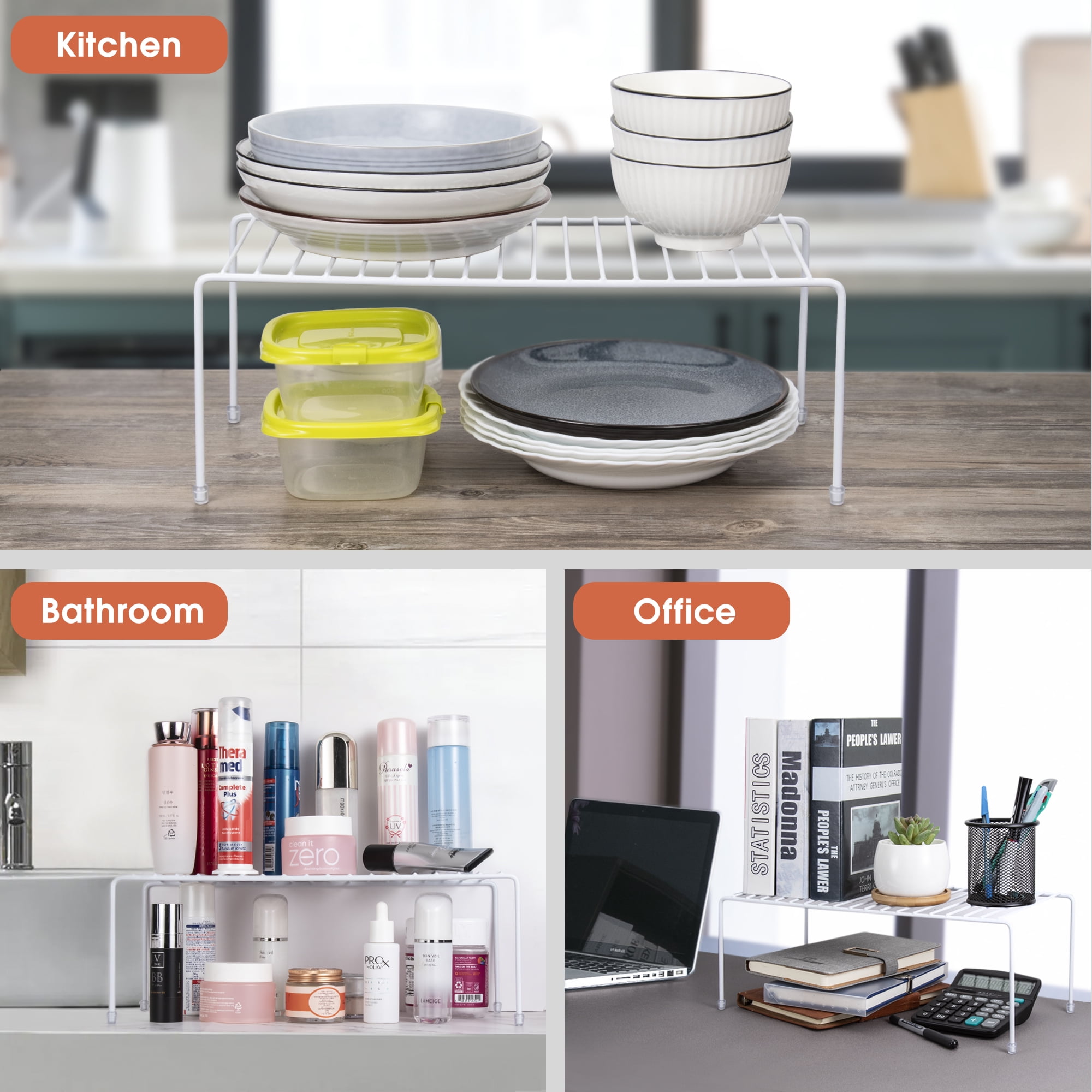 ROFAY 4-Shelf Kitchen Cupboard Shelf Organizers Value Pack, White, 4 Count