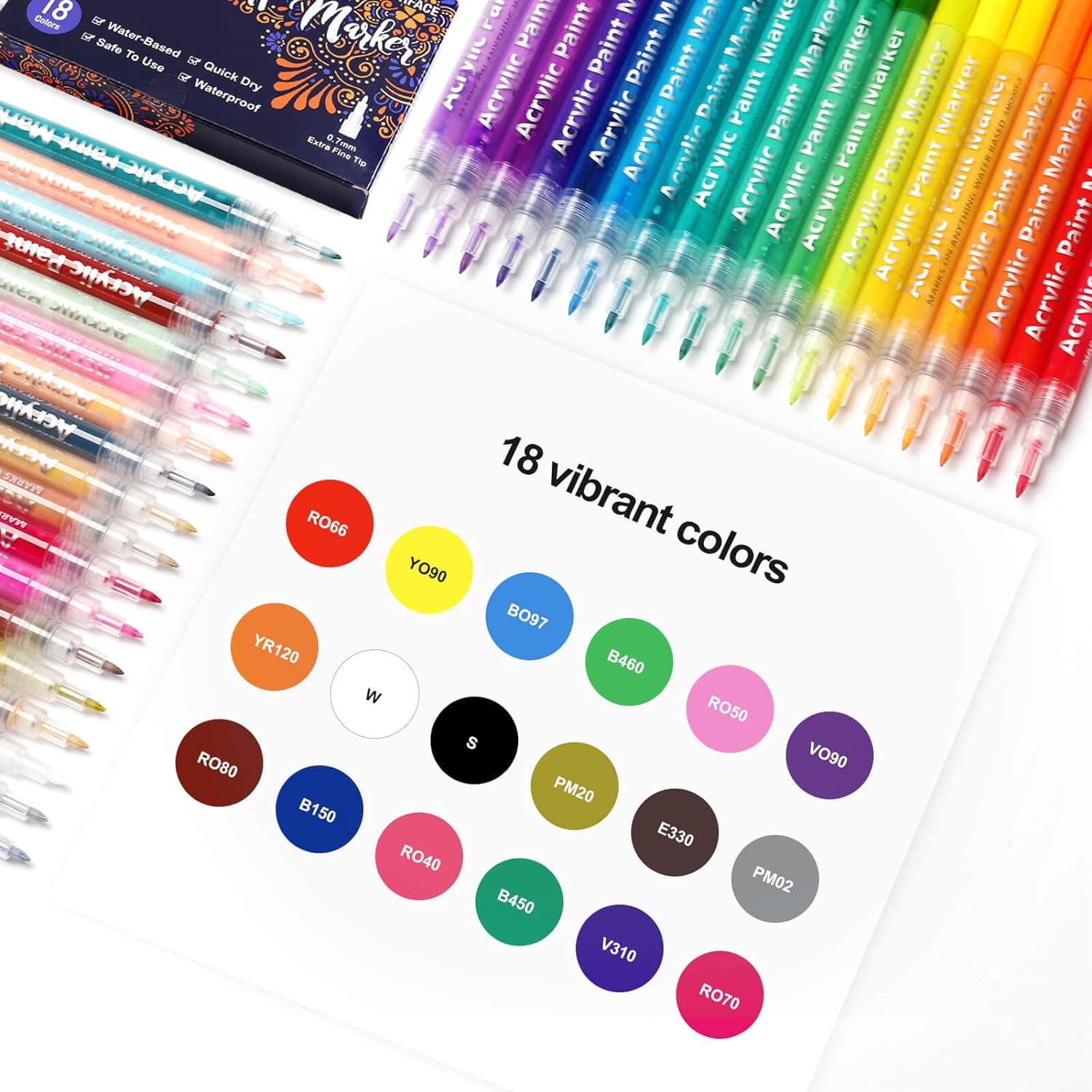 18 Color Extra Fine Tip Paint Pens - Premium Acrylic Paint Markers for Rock Painting, Canvas, Wood, Glass, Ceramic, Fabric