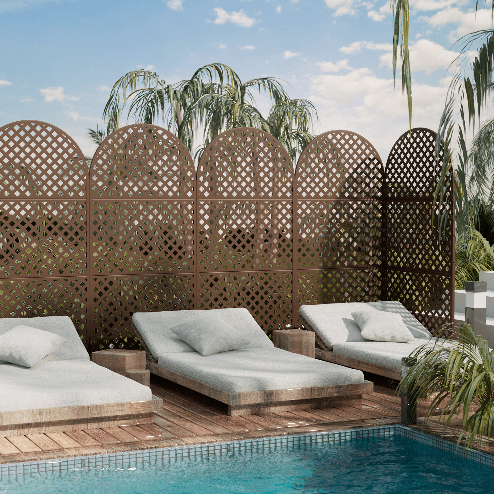 72"x35"x16" Outdoor Privacy Screen with Stand Metal Balcony Decorative Screen,Brown