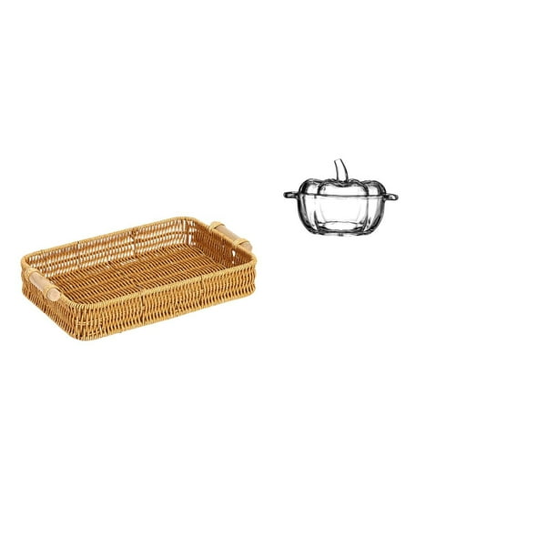 Cestas de almacenamiento,Cestas de almacenamiento de cocina tejidas con asas hechas a mano,Cestas de pan redondas Bandejas para servir Rectángulo,Plato de dulces,Plato de dulces de vidrio con