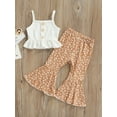 thumbnail image 2 of Seyurigaoka 2 Pcs Toddler Baby Girl Summer Clothes Set, Solid Knit Ribbed Ruffle Tank Tops + Boho Floral Print Flared Trousers, 2 of 7