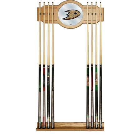 Anaheim Ducks NHL Stained Wood Cue Rack with Mirror - Black, Orange, Gold