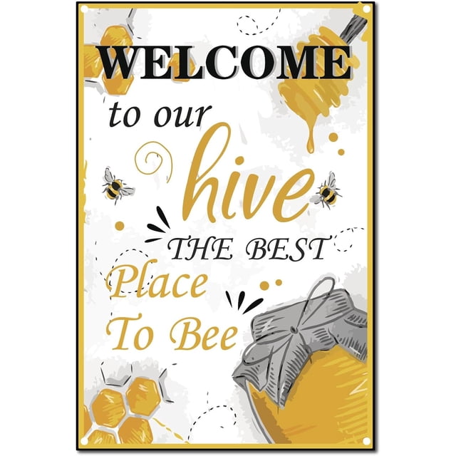 Cartel de hojalata de metal con diseño de abejas, decoración de pared retro vintage, placa de pintura de hierro colgante