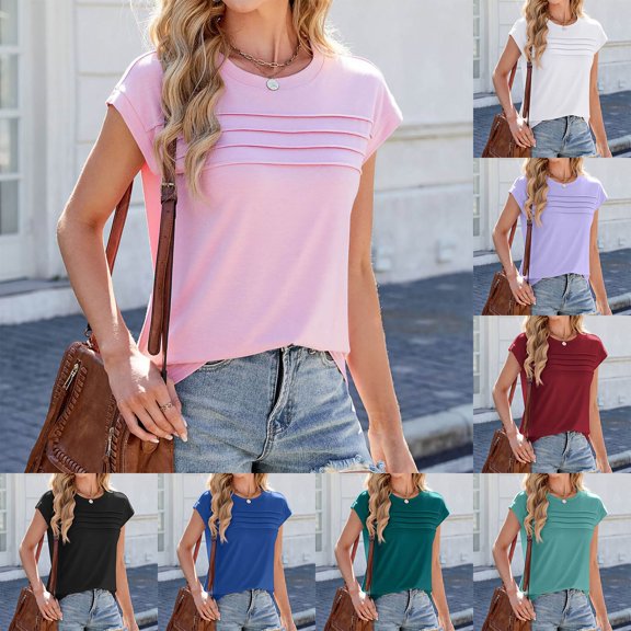 Kcolen Cotton Blouses for Women Solid Color Short Sleeve Crew Neck Plus Size Tee Shirts Summer Women Casual Outfit Short Sleeve Tops Crewneck Tshirt,Pink