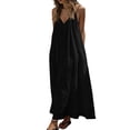 thumbnail image 5 of Afuyipoi Womens Cotton Linen Spaghetti Strap V-Neck Loose Maxi Dress, Soft Breathable Solid Color Casual Boho Long Dress, Lightweight Flowy Summer Beach Vacation Dress For Women Black Size 2XL, 5 of 9