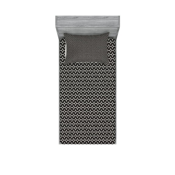 Ambesonne Abstract Fitted Sheet & Pillow Sham Set, Ink Style Half Circles, Twinxl, Charcoal Grey and Ivory