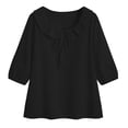 thumbnail image 5 of YFNNUP 3/4 Sleeve Linen Cotton Tops for Women Crew Neck Peter Pan Collar Drawstring T Shirts Loose Fit Summer Cute Tops Dressy Casual Work Blouse, 5 of 6