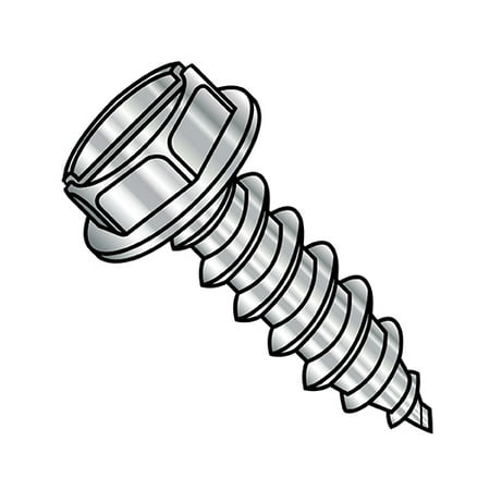 

8-15X1 3/4 Slotted Indent Hex Washer Self Tapping Screw Type A Fully Threaded 18-8 Stainless (Pack Qty 2 000) BC-0828ASW188