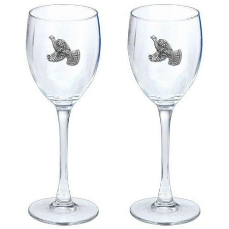 Ruffed Grouse Goblets (Set of 2) | Set of 2 | 12oz | Detailed Fine Pewter Medallion Bonded to Side