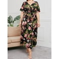 thumbnail image 6 of XCHQRTI Women's Plus Size Boho Dress Belted Layered Summer Chiffon V Neck Dresses, 6 of 7