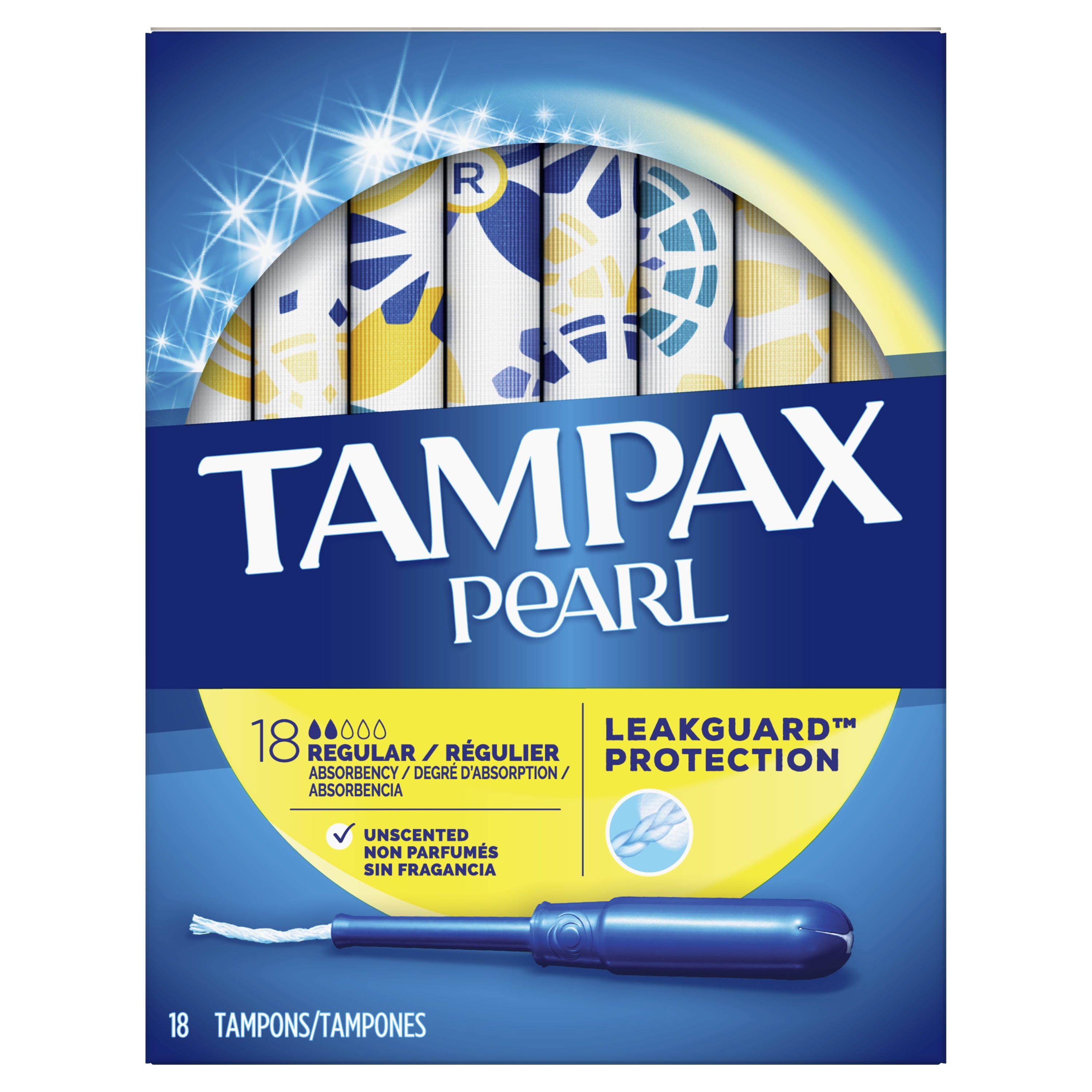 TAMPAX Pearl, Regular, Plastic Tampons, Unscented, 18 Count