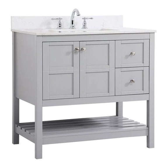Elegant Decor Theo 36" Solid Wood Single Bathroom Vanity with Backsplash in Gray