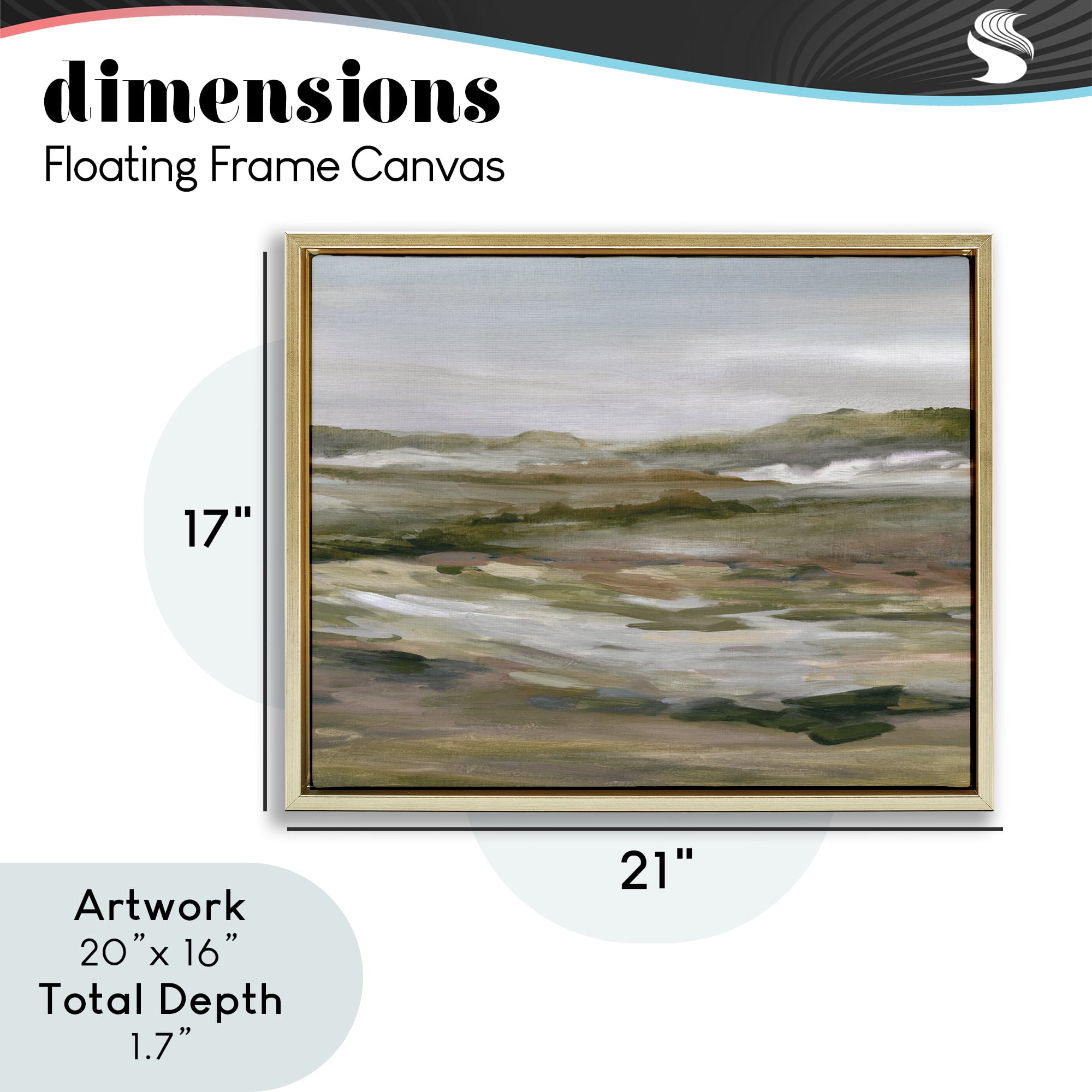 Stupell Industries Natural Meadow Abstract Horizon Gold Framed Floater Canvas Wall Art, design by Carol Robinson