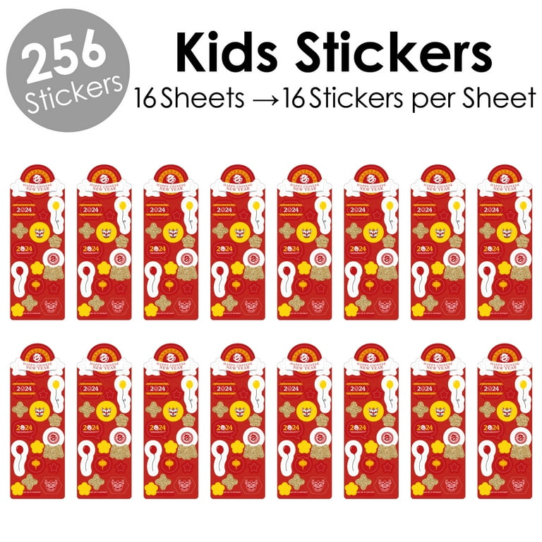 Big Dot of Happiness Chinese New Year - 2024 Year of The Dragon Favor Kids  Stickers - 16 Sheets - 256 Stickers