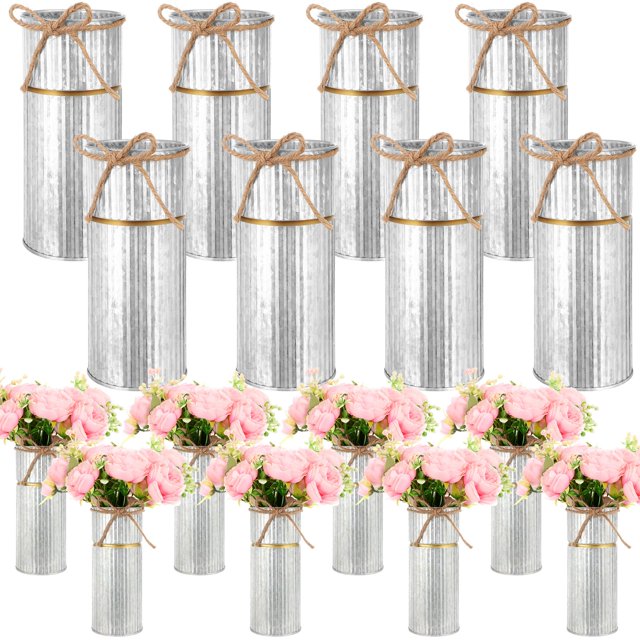 Jarrones Mimorou con forma de flor de metal galvanizado, 19 cm, estilo rústico vintage, 8 unidades