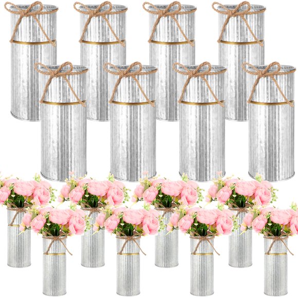Jarrones Mimorou con forma de flor de metal galvanizado, 19 cm, estilo rústico vintage, 8 unidades