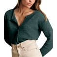 thumbnail image 2 of Female Knit Cardigan Casual Crew Neck Button Down Long Sleeve Sweater Jumper Layer Top Dark Green S, 2 of 10