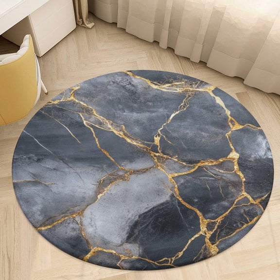 Colorful Marble Grey Round Area Rugs for Bedroom Living Room, 4FT Soft Indoor Circle Carpets, Carpet Home Decor Floor Mat