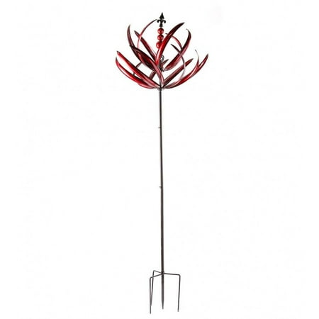 Wind & Weather Two-Tier 7½  Tall Crimson Lotus Metal Wind Spinner