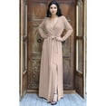 thumbnail image 2 of KOH KOH Long Sleeve V-Neck Bridesmaid Wedding Guest Party Winter Fall Formal Evening Tall Sexy Slit Full Floor Length Gown Maxi Dress For Women Nude Champagne Brown XXX-Large US 22-24 NT176, 2 of 6