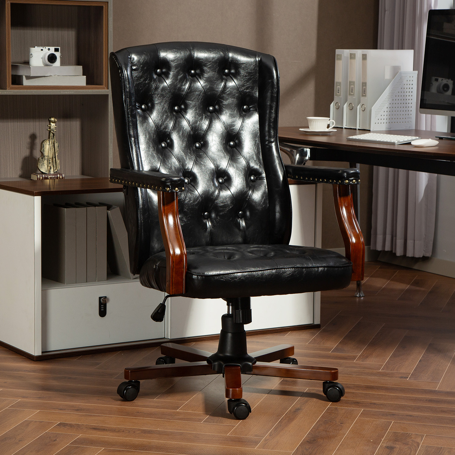 AVAWING Ergonomic Executive Office Chair, Vintage Faux Leather Swivel Work Chair, Black