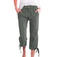 thumbnail image 6 of Hurxie Women's Linen Capri Pants with Drawstring Petite Summer Beachwear Lightweight Elastic Waist Pants Army Green,2XL, 6 of 6