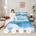 thumbnail image 4 of jejeloiu Teal Watercolor Wave Pattern Twin Comforter Sets Kids,Abstract Geometric Pattern Bedding Set,Reversible,2 Pieces, 4 of 8