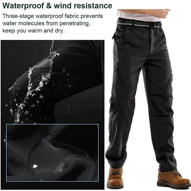 Mens Waterproof Hiking Pants, Outdoor Snow Ski Fishing Fleece Lined  Insulated Soft Shell Winter Pants 