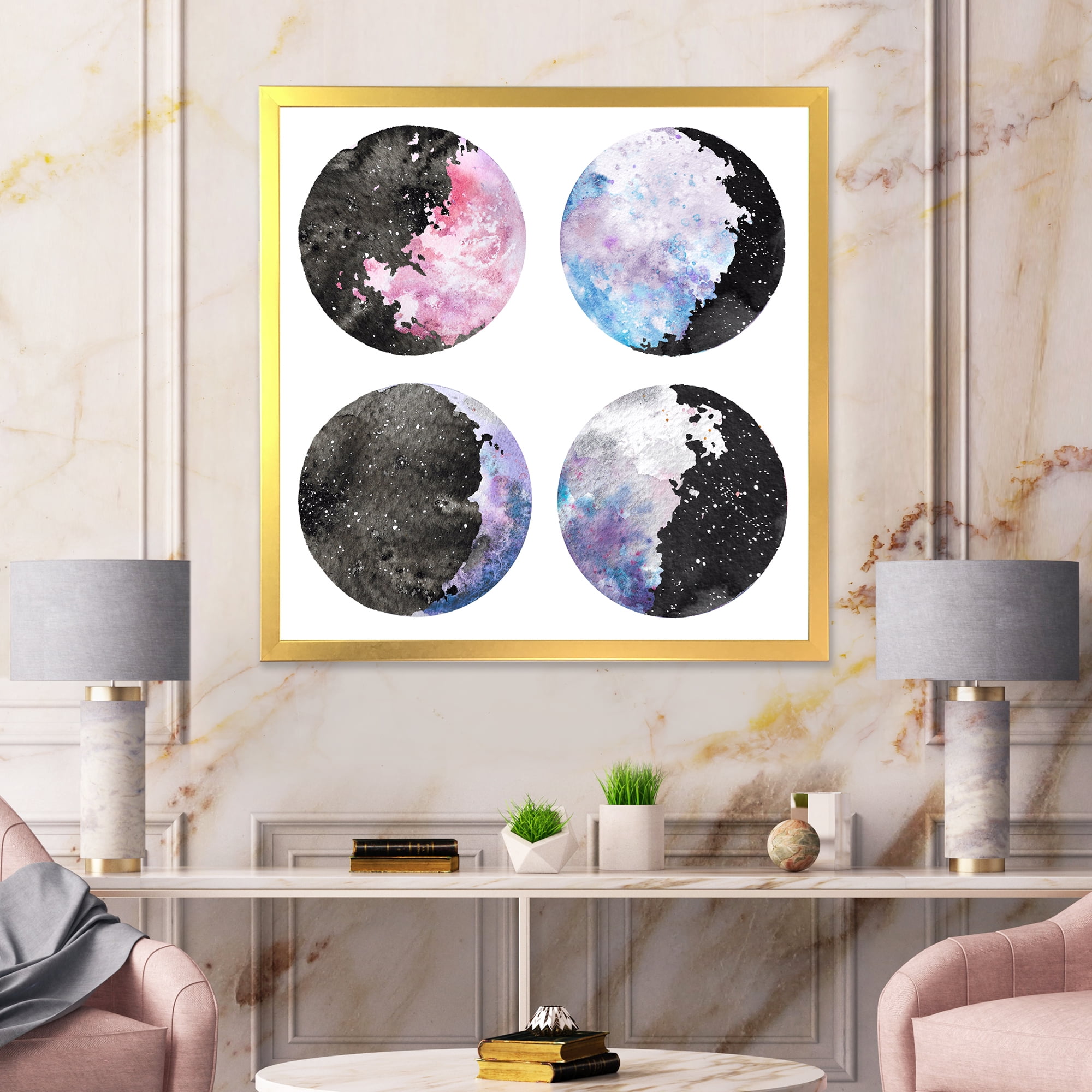 Designart 'Moon Phases With Sky and Stars' Bohemian & Eclectic Framed Art Print