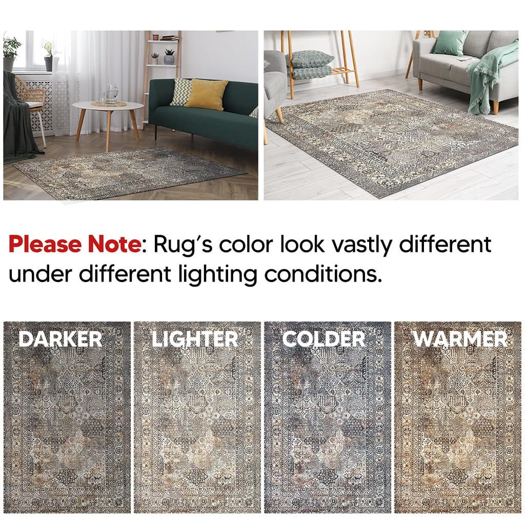 Keen Home Design Machine Washable Area Rugs with Non-slip Backing, Ideal for Hallway, Living Room, Bedroom, Kitchen and Laundry Room, Vintage Moroccan and Low Pile Rug - ( 5' x 7' )
