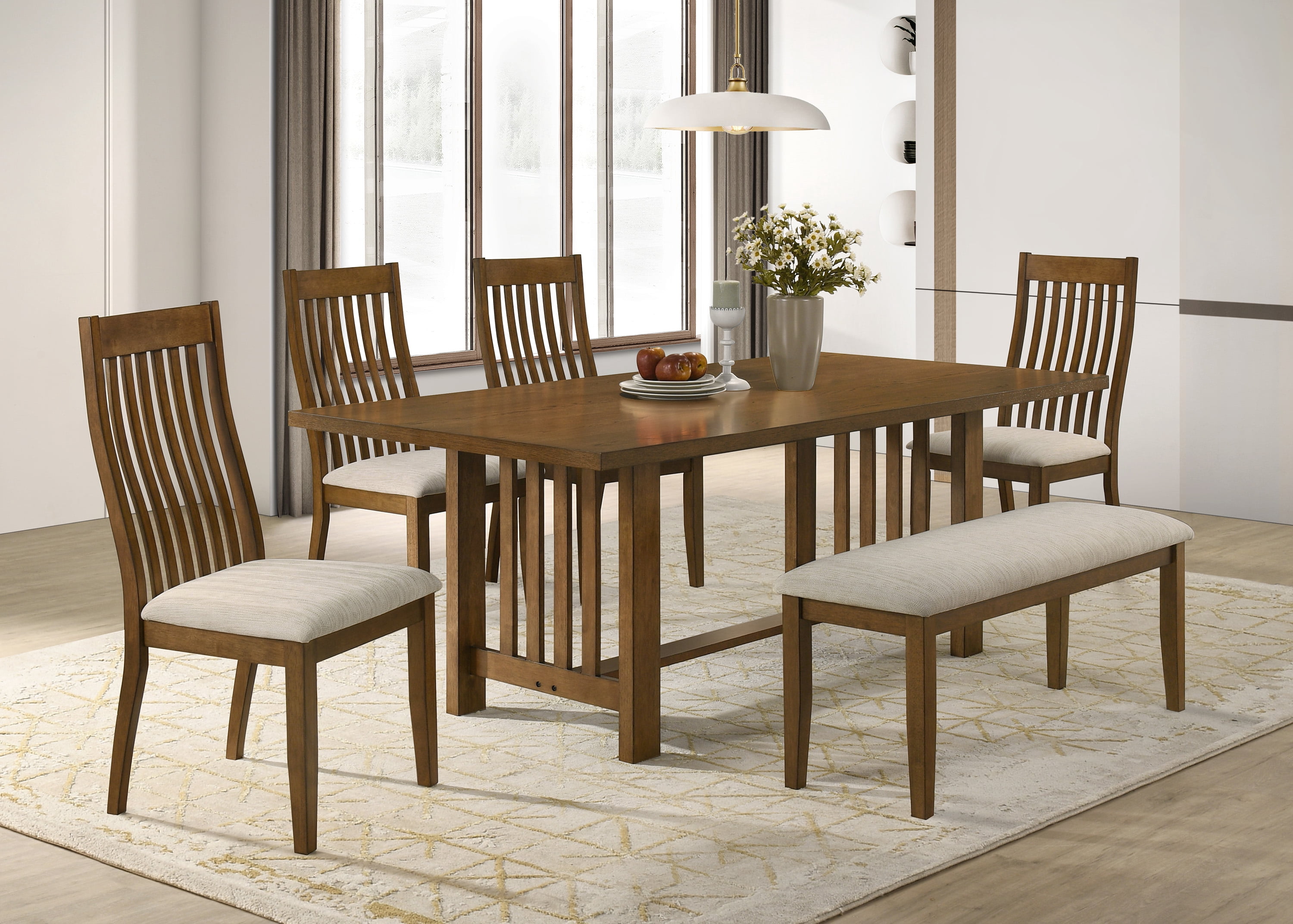 2pc Upholstered Chairs Brown Finish Beige Fabric Upholstery Wooden Dining Room Furniture